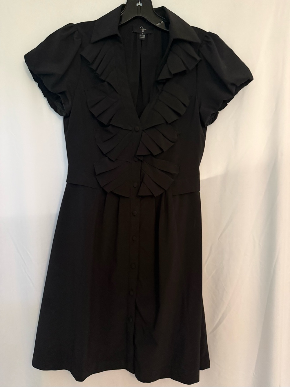 Black Ruffle-Front Button Dress - Aqua